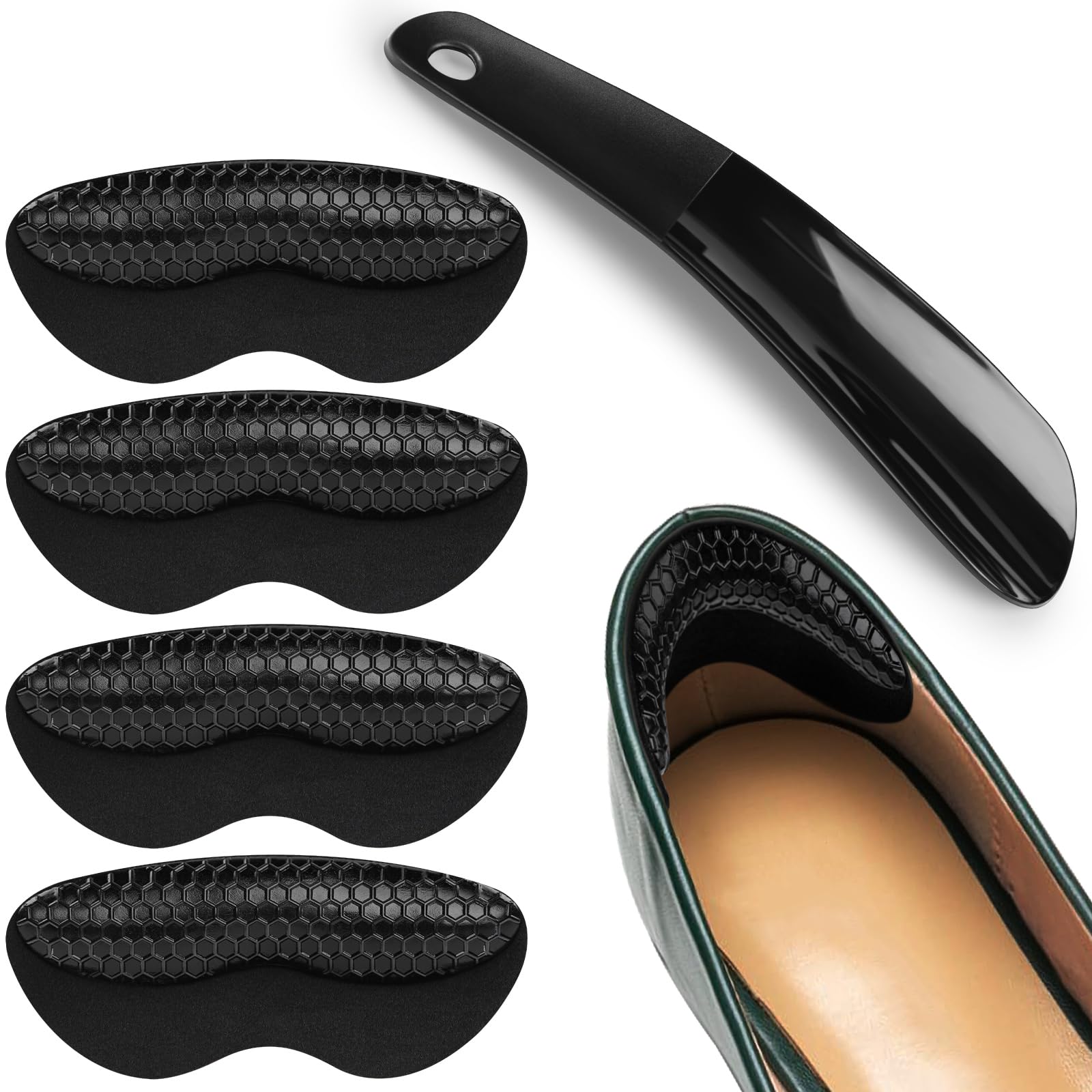 Dr.Tucker+ Heel Grips for Womens Shoes, Heel Pads for Shoes Too Big, Inserts for Prevent Slipping and Rubbing Blister, Gel Heel Protectors (with Shoe