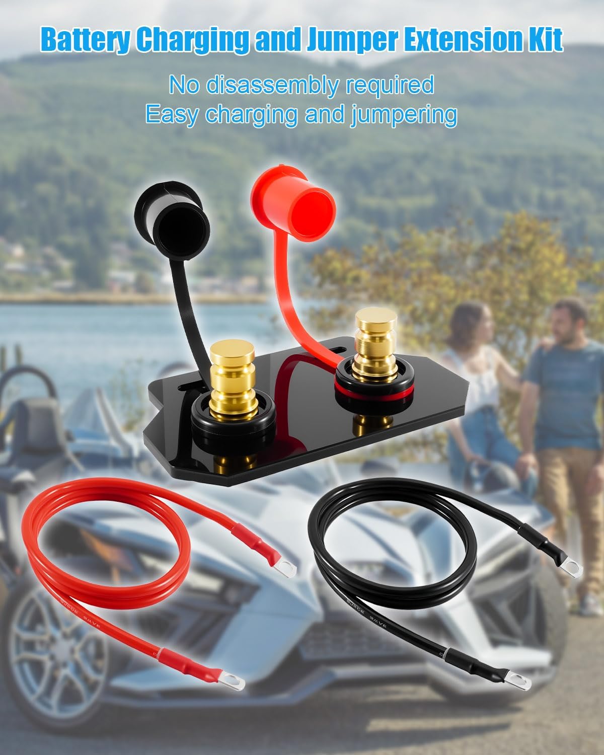 Car Battery Jump Post Kit Fits for Slingshot Grand Touring/S/SL/SLR/R, Charging and Jumper Terminals Relocation Kit with 6 AWG Copper Cables & No Drilling Mounting Bracket