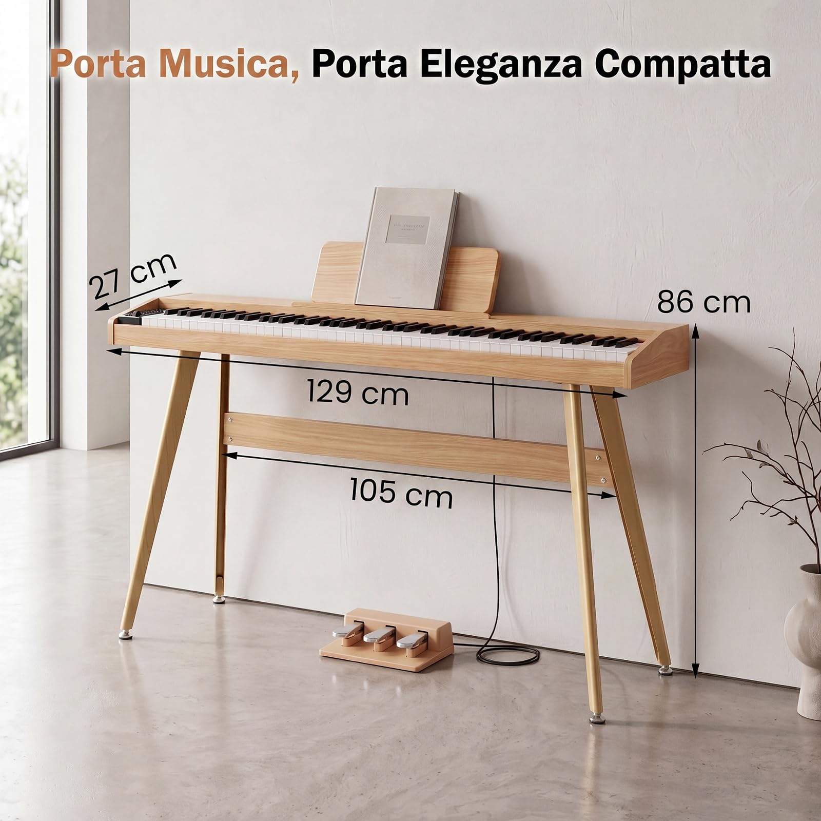 COSTWAY Pianoforte Digitale 88 Tasti Semipesati Full Size Regolabile | Pianola Elettronica da Casa con Pedale, Supporto, 800 Timbri, 600 Ritmi, 80 Brani per Principiante