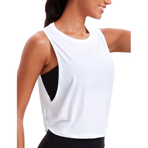 CRZ YOGA Pima Cotton Cropped Tank Tops for Women - Sleeveless Sports Shirts Athletic Yoga Running Gym Workout Crop Tops