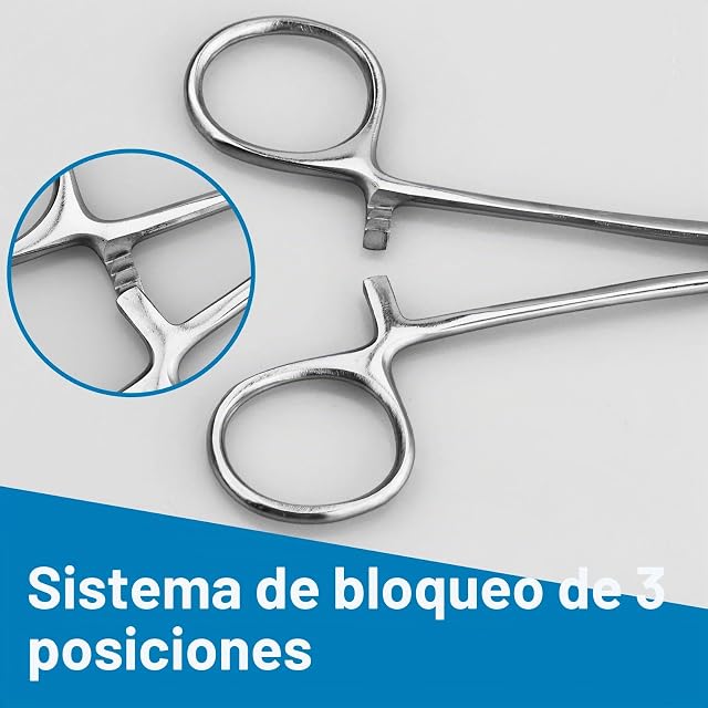 Foto 5 de 6 de 2 Pinzas de Acero Inoxidable, Pinzas Hemostáticas, Cabeza Recta, Pinzas Curvas, Instrumentos Veterinarios