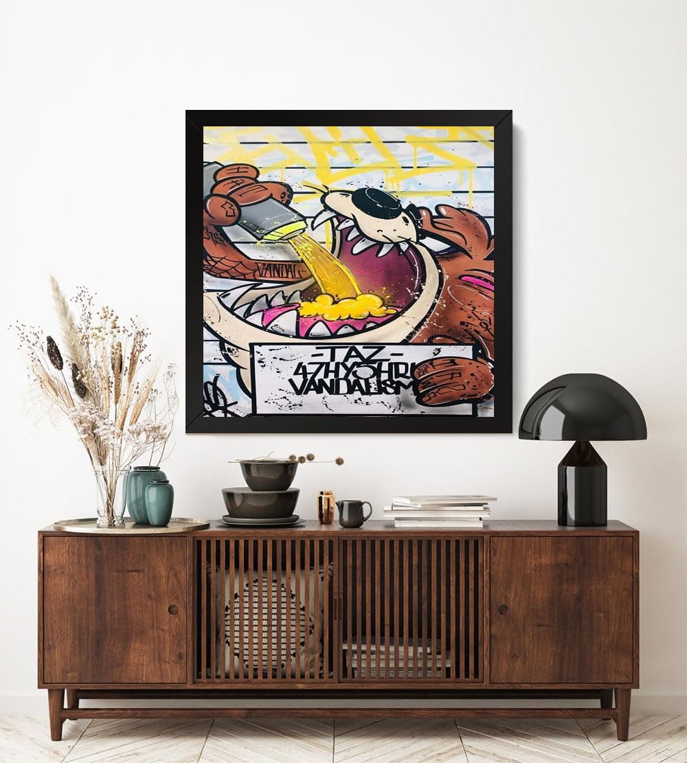 GADGETS WRAP Printed Photo Frame Matte Painting for Home Office Studio Living Room Decoration (17x17inch Black Framed) - Taz Cat Grafitti Art