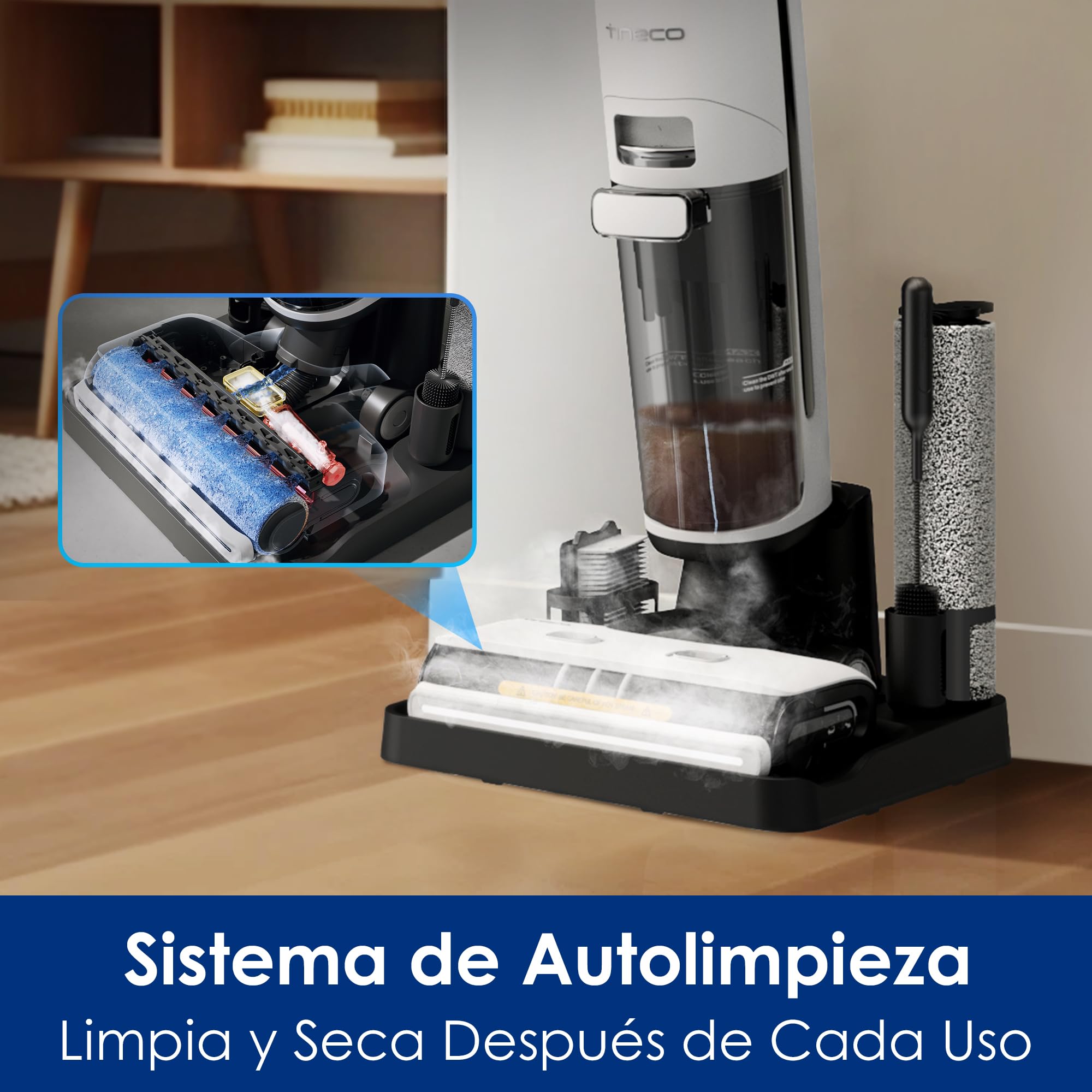 Tineco Floor One S7 Steam Limpiador de Suelos Inalámbricos, Escoba Vapor para Sucios Pantimedias en Suelos Duros con Pantalla, Autolimpieza, Limpieza de Bordes, Autopropulsión | Vapor caliente a 140° C, Limpieza Autopropulsada, Ligera e Inalámbrica, Aspir