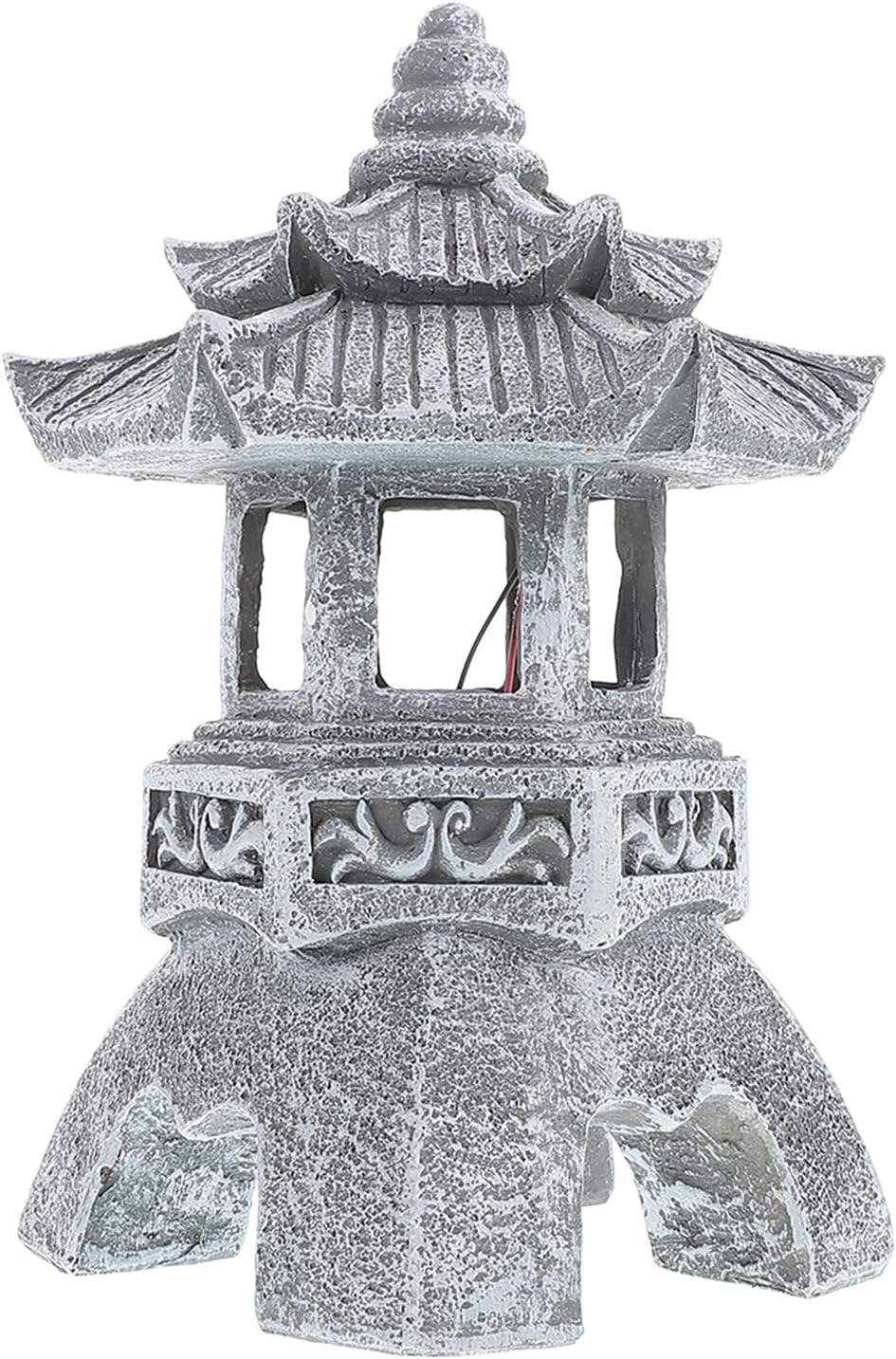 Solar Outdoor Lotus Lantern Resin Court Lamp for Garden Patio Yard Decor, Solar-Powered Chinoiserie Zen Pagoda Light for Lawn and Pathway