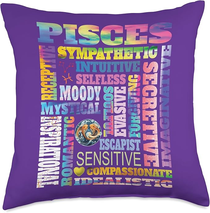 Characteristics of Pisces Zodiac Astrology Sign Horoscope Throw Pillow