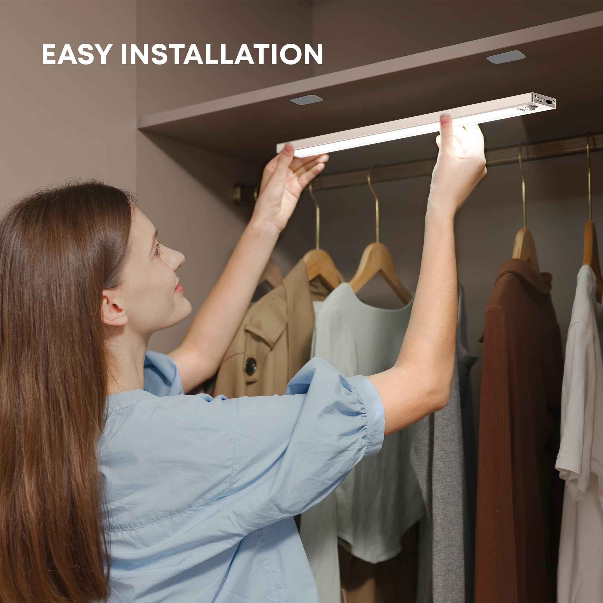LROLTEF Under Cabinet Kitchen Lights Motion Sensor Dimmable 50cm 3000mAh 6500K LED Under Counter USB-C Rechargeable Wardrobe Sensor Indoor Night Light for Kitchen Shelf Stairs Closet 1 Pack - Image 2