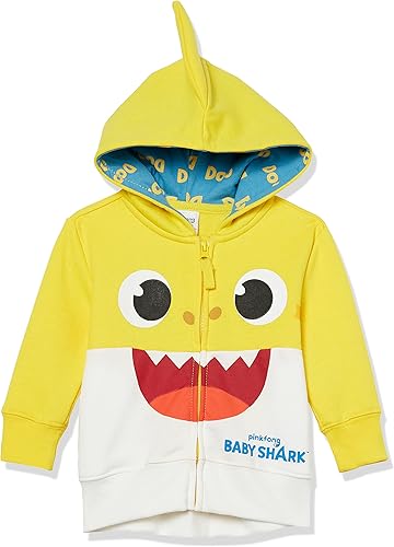 Pinkfong Baby Shark - Sudadera con capucha y cremallera para niños pequeños, color amarillo, talla 2t-5t