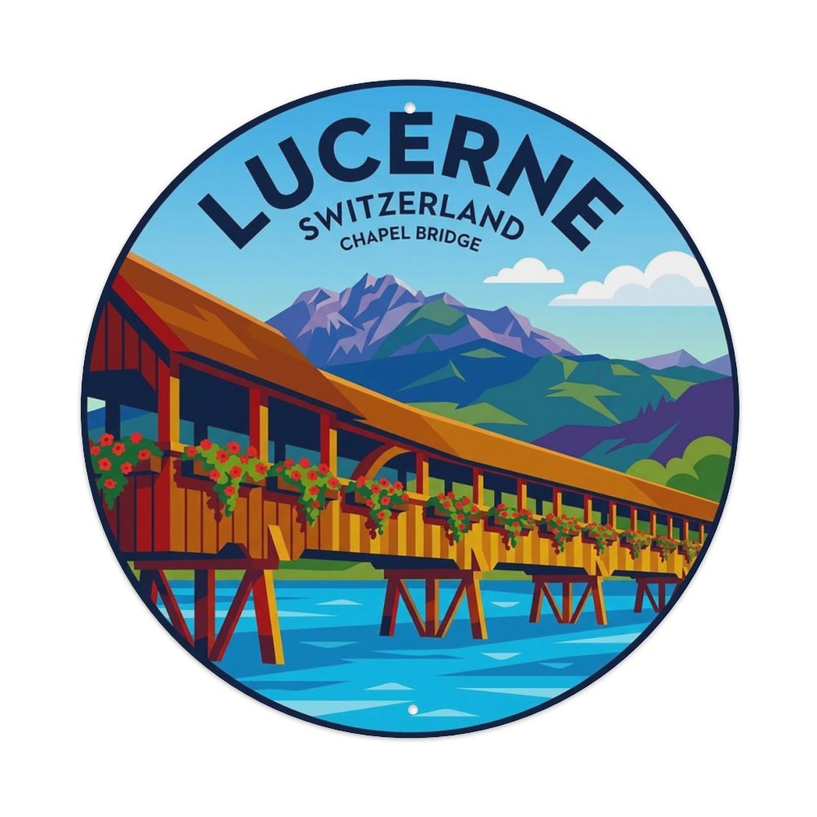 Switzerland Retro Travel Lucerne Vintage Metal Tin Sign Plaque Wall Decor for Cafe, Club Bar, Office, Garden Metal Poster 8x8Inch