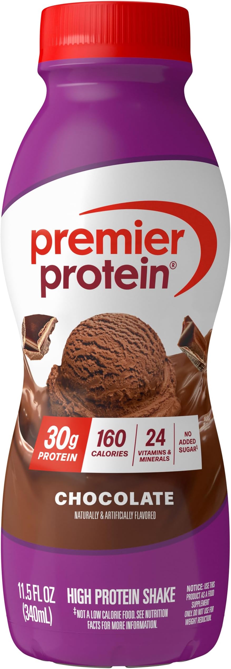 Premier Protein Shake, Chocolate, 30g Protein, No Added Sugar, 24 Vitamins & Minerals to Support Immune Health, 11.5 fl oz, 1 Pack (Packaging May Vary)