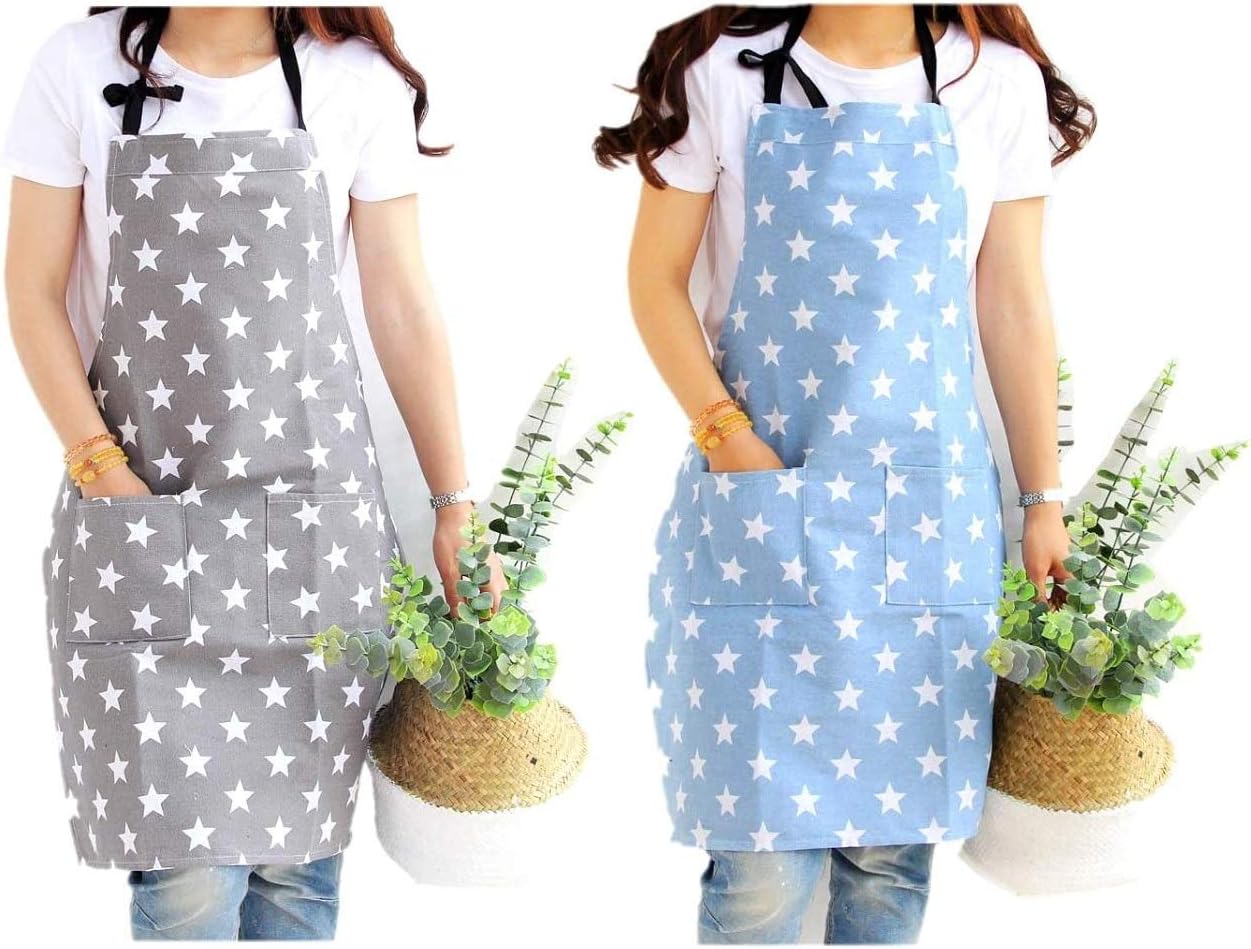MAKINGTEC 2 Pack Aprons, Adjustable Neck Chef Apron with 2 Pockets Kitchen Cooking Apron for Women Men Home Baking Gardening BBQ Craft Restaurant