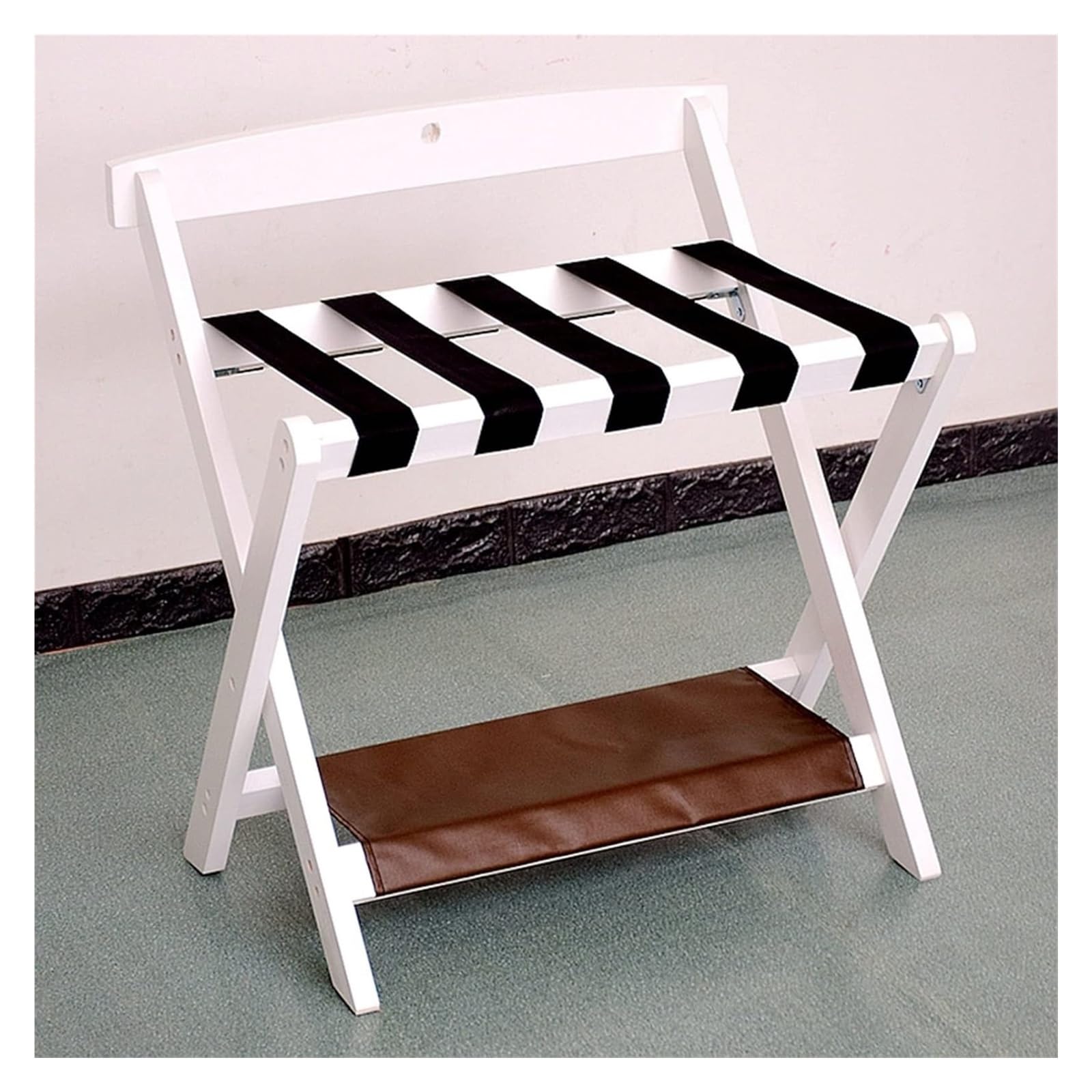 Portaequipajes Soporte Para Maletas Portaequipajes plegable del hotel con estante, estante para maletas de doble piso para habitación de invitados y dormitorio Portaequipajes Para Hotel(White)