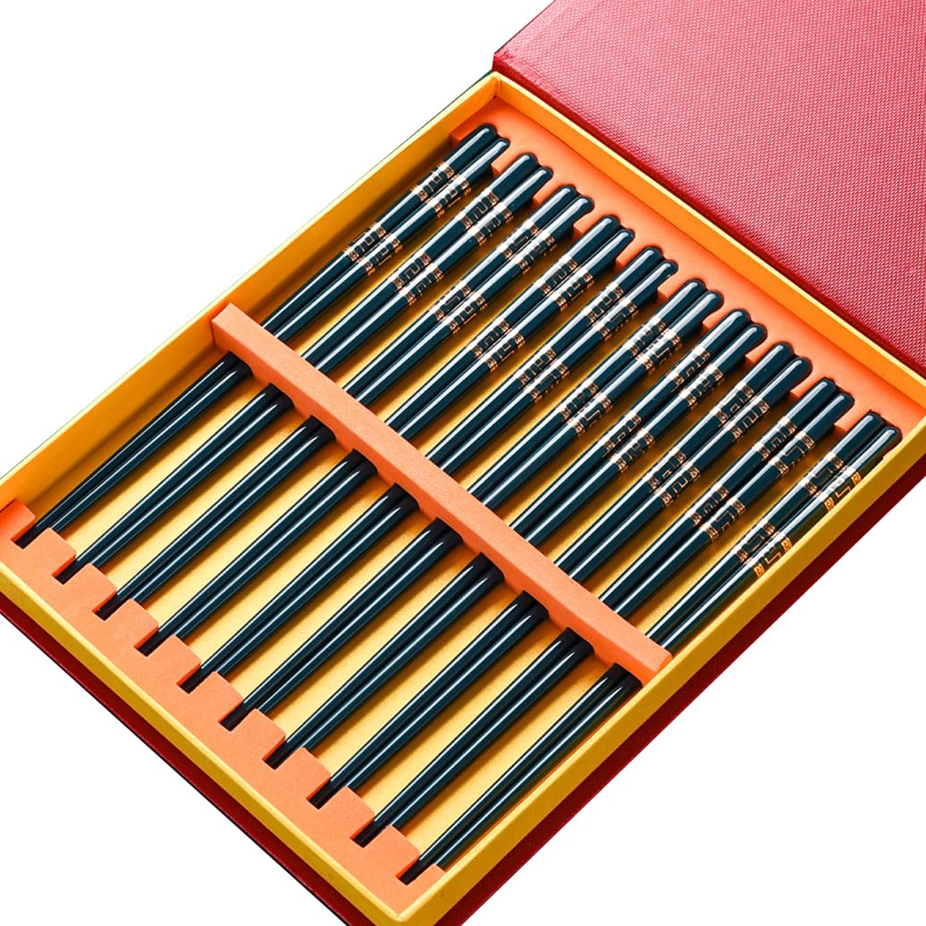 Coffret cadeau de baguettes en porcelaine chinoise, 10 paires de baguettes réutilisables, lavables au lave-vaisselle, avec étui, baguettes antidérapantes en céramique d'os de haute qualité, noire