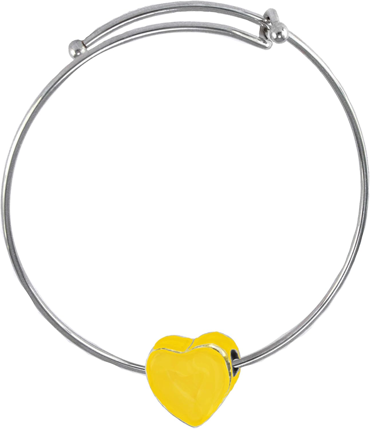 Very Small High Polished Gold Heart, 3/8ths Inch, European Designed Charm, On A Adjustable Miracle Wire Silver Finished Bracelet With A STERLING SILVER Finish,And With Overcoat Protection, Hypoallerdenic-Safe, Nickel, Lead, Cadmium Free