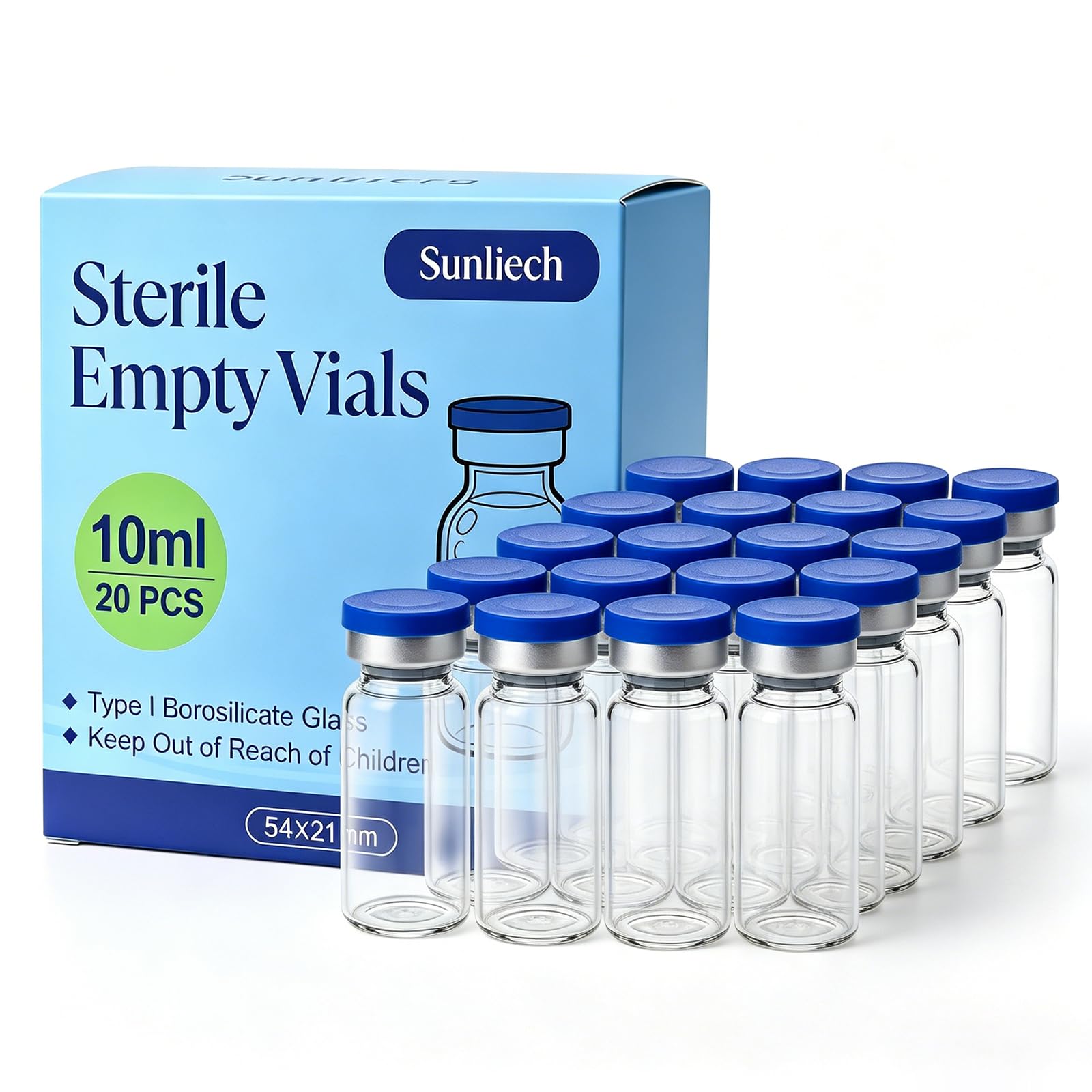 Sterile Glass Vials - 10 Pack, Airtight Seals -12 Sterile Glass Vials - 10 Pack, Airtight Seals -12