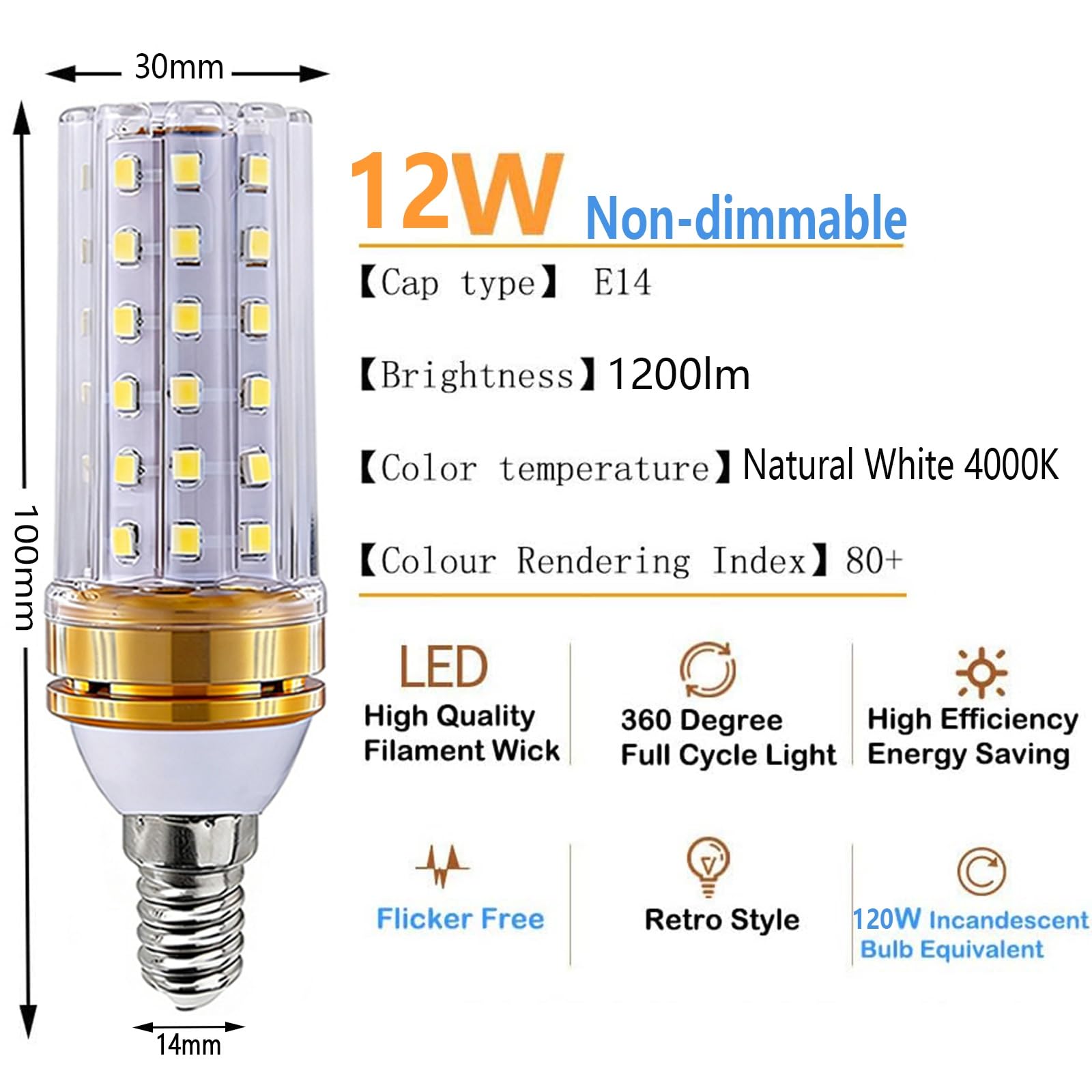 Lampadine LED E14 Bianco Naturale 4000K 12W Equivalente A 120W Senza Sfarfallio Basso Consumo Energetico Non Dimmerabile Per Soggiorno Cucina Sala Da Pranzo(10 Pack)