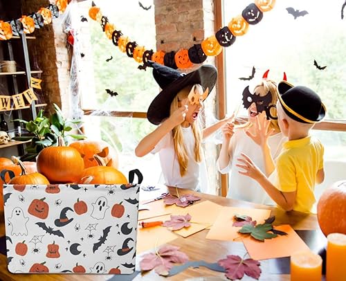 Miniatura 2 de Cesta rectangular de calabaza de Halloween para niños, cesta de regalo de dulces de Halloween, contenedor de almacenamiento plegable de tela