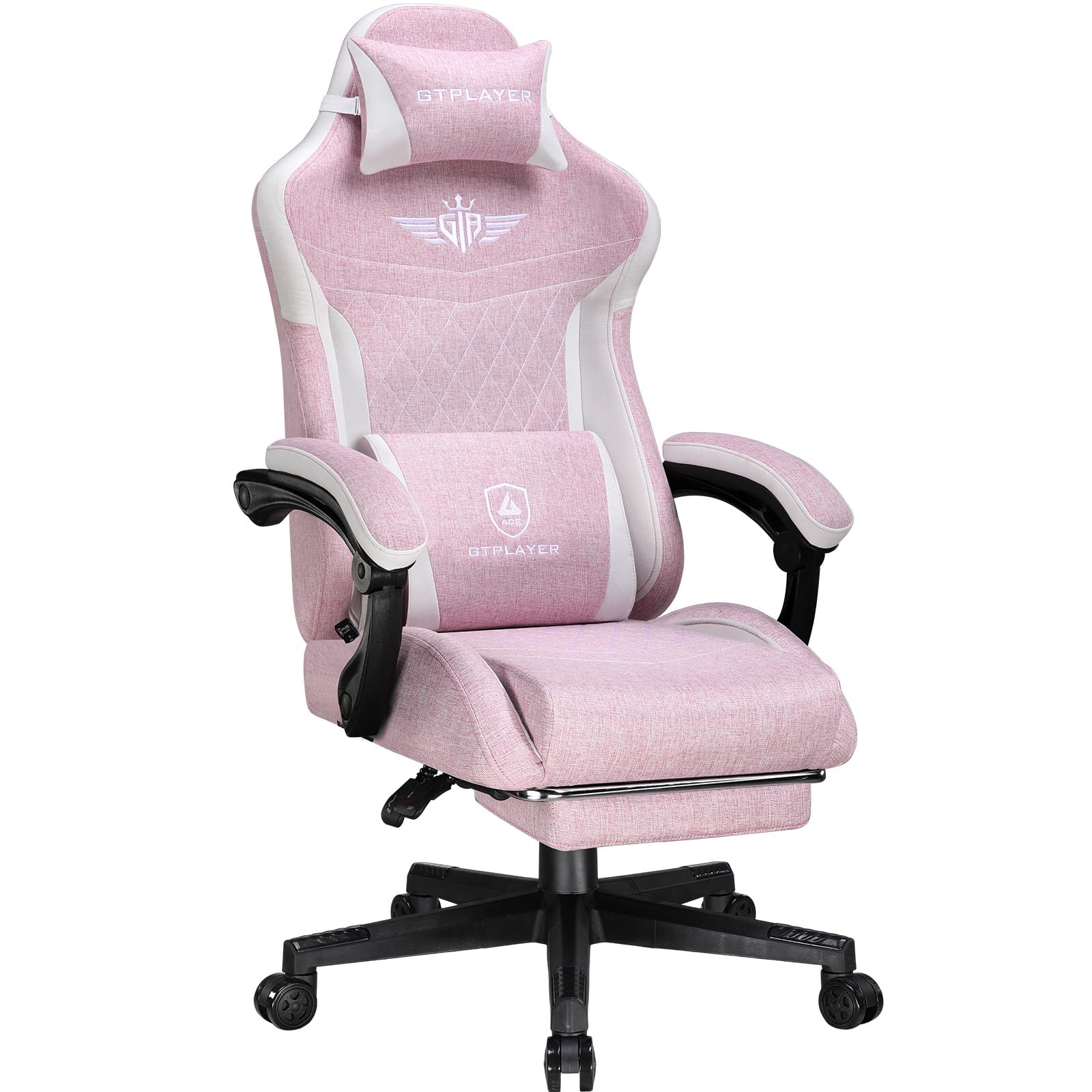 GTPLAYER Silla Gamer, ergonómica de Lino con Soporte Lumbar, Silla de Ordenador con Respaldo ampliado, soporta hasta 150 kg, Color Rosa