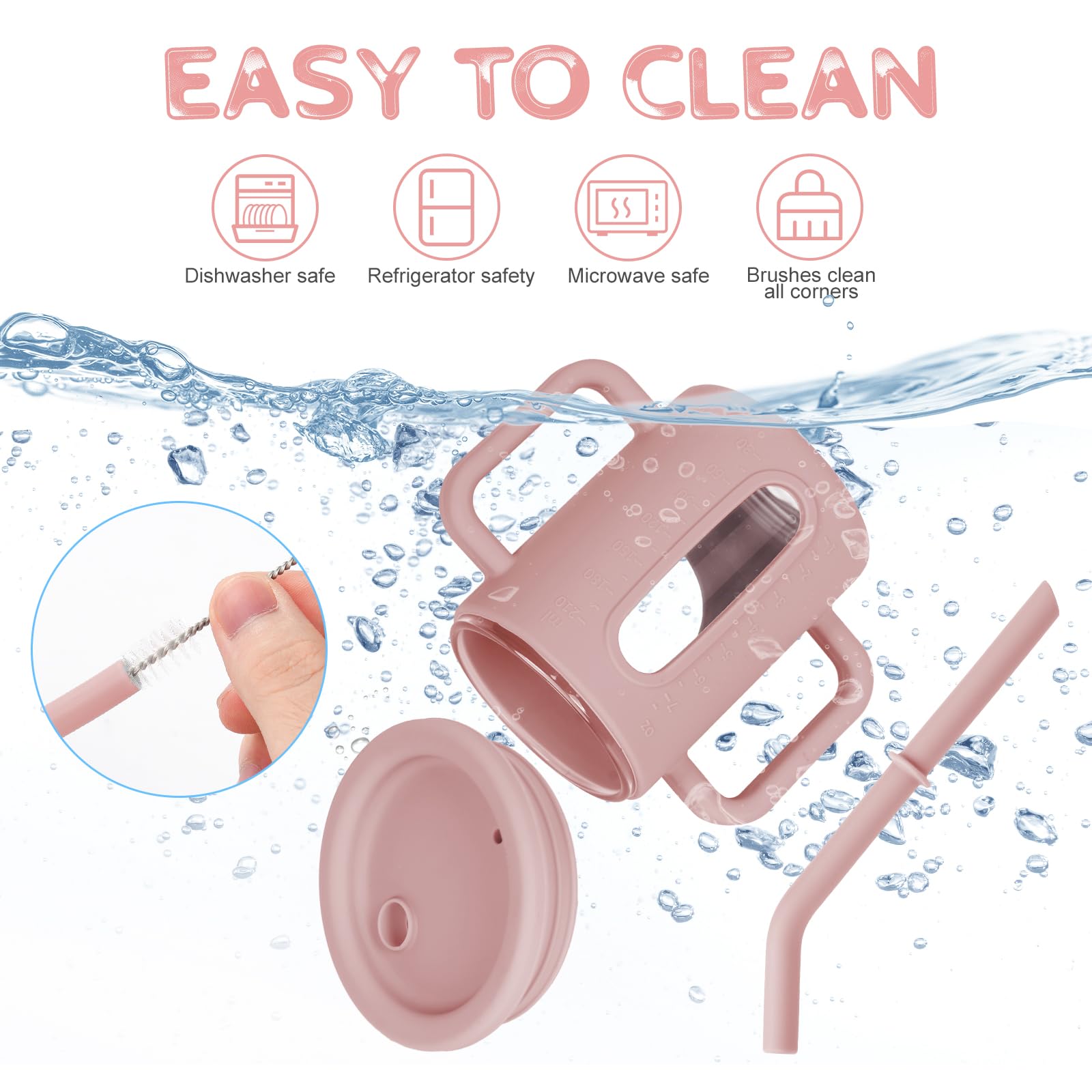 HOTUT Bicchiere per Bambini in Silicone, Tazza con Coperchio in Cannuccia, 210 ml Tazza da Allenamento per Bambini, 100% Silicone per Uso Alimentare, con Spazzola per Pulizia