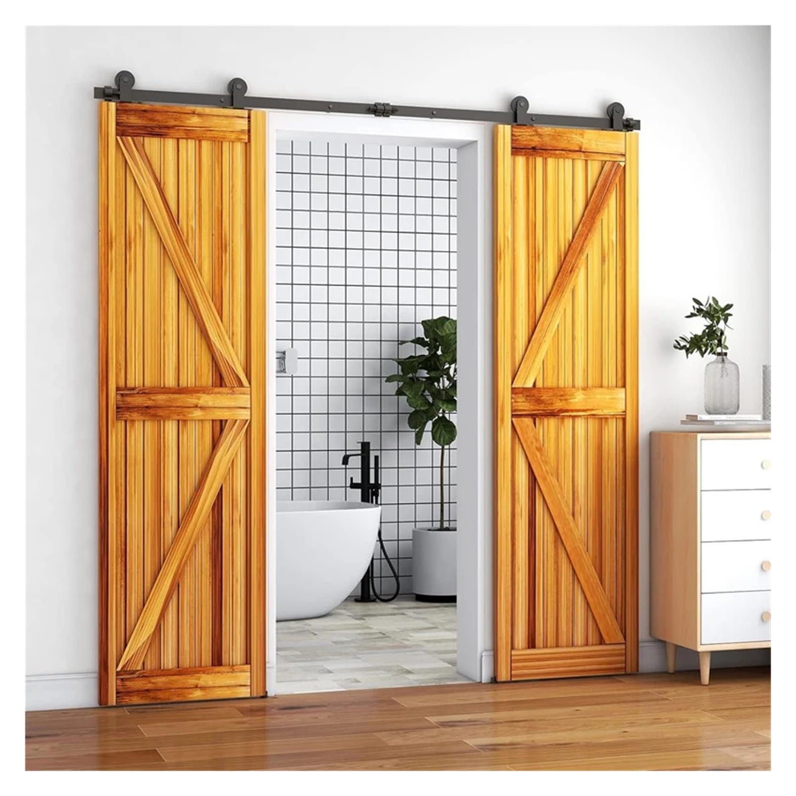 Kit de rieles for puertas corredizas madera granero 4 a 10 pies, herrajes for armarios, sistema for dobles(6.6FT 122cm Rail Kit)