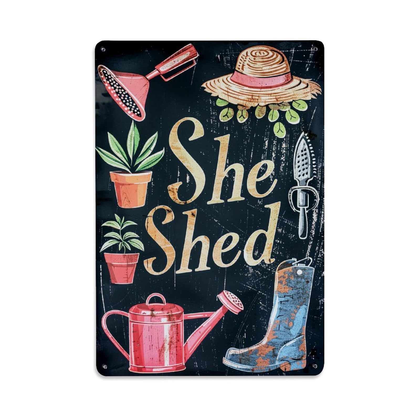 Nestemfo Vintage She Shed Garden Tools Illustration Tin Sign Metal Sign, Living Room,Bar, Home, Bedroom Wall Decor,Retro Metal Poster 8X12 Inches