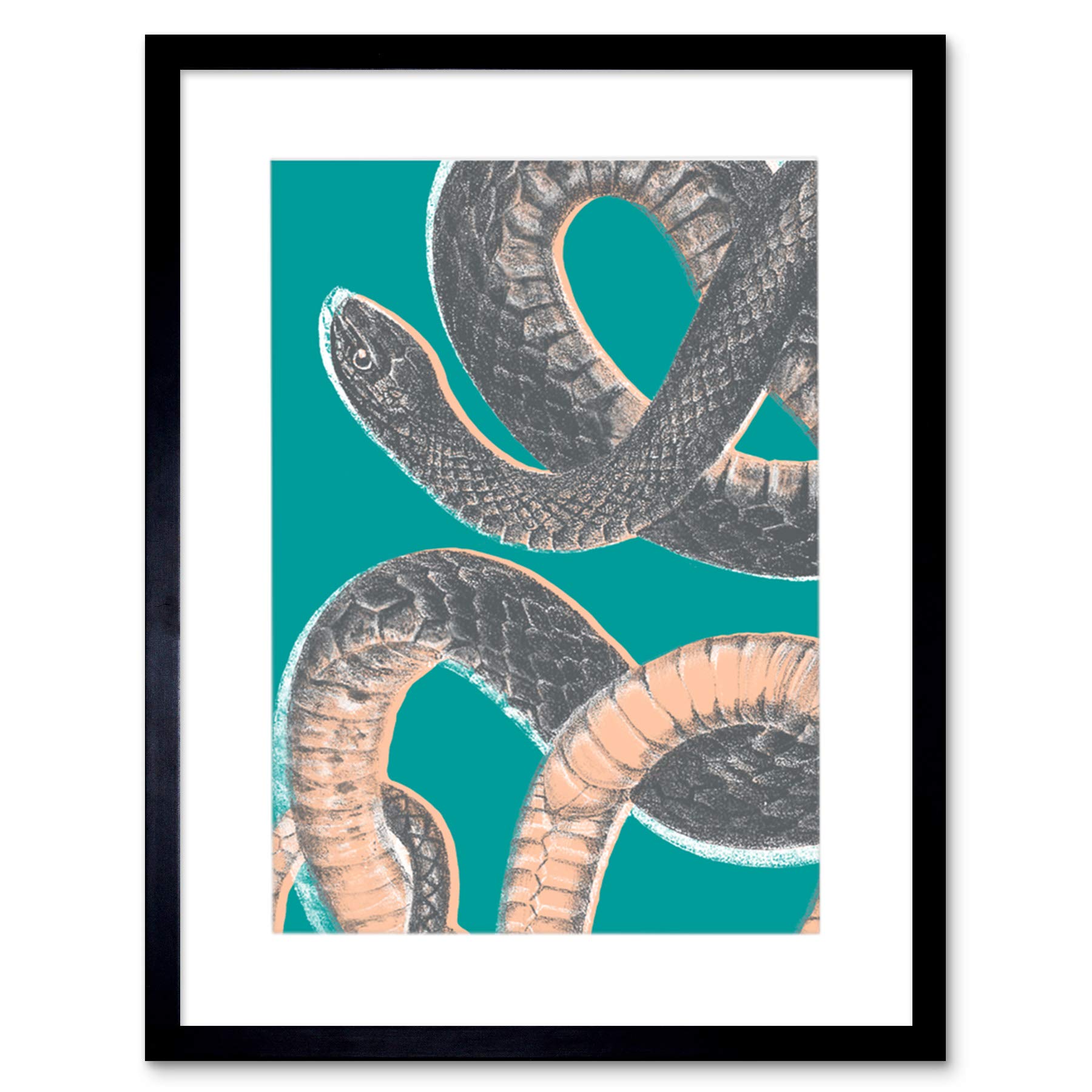 Wee Blue Coo Snake Illustration Modern Biodiversity Artwork Framed Wall Art Print 12X16 Inch