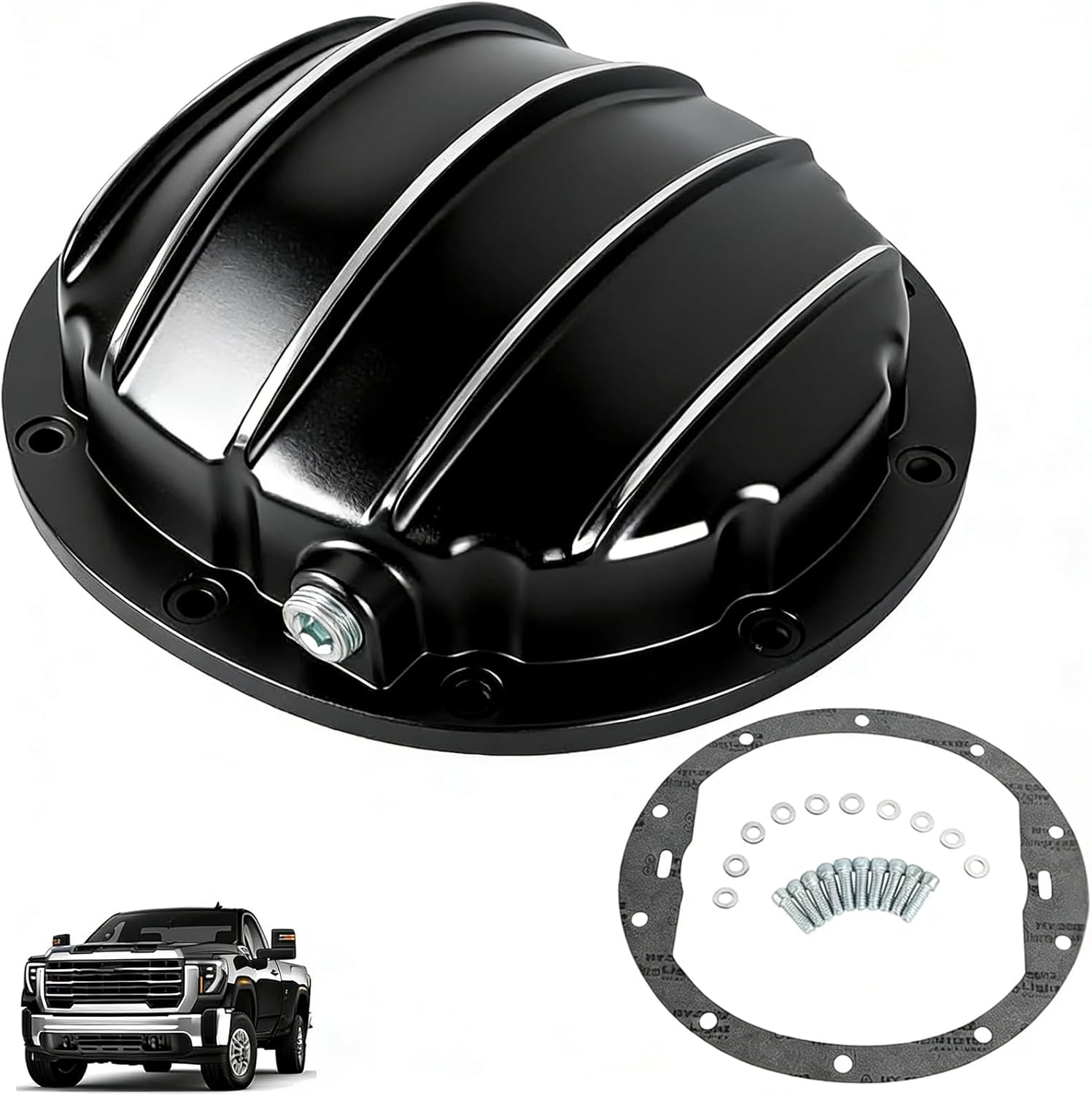 HRCGM85BK Rear Differential Cover and 8.5" & 8.6" Ring Gear Diff with 10 Bolt Compatible with Chevy GM Buick Silverado 1500 1964-Up, Black Diff Cover Replace F522-DC8586-M7