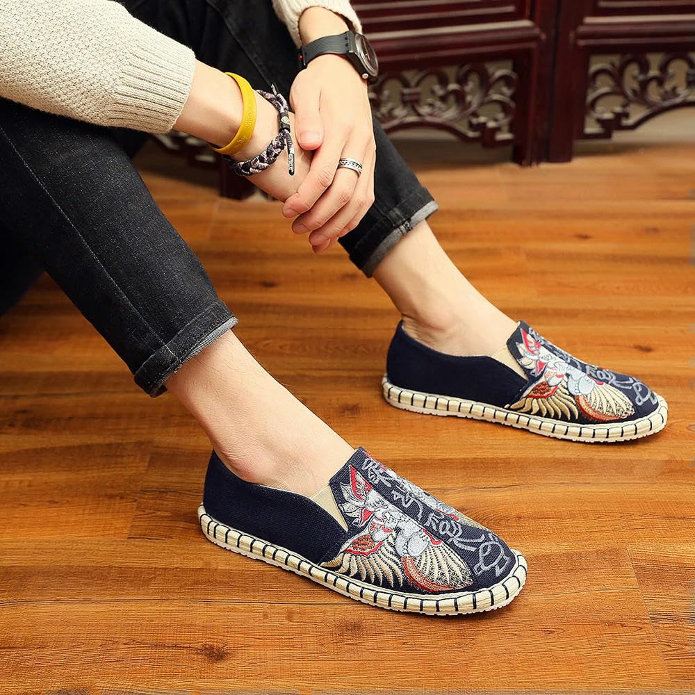 ZBDP - Espadrillas da uomo in tela, fatte a mano, stile giapponese, comode, scarpe da guida ricamate, Modello 1 Bianco, 41 1/3 EU
