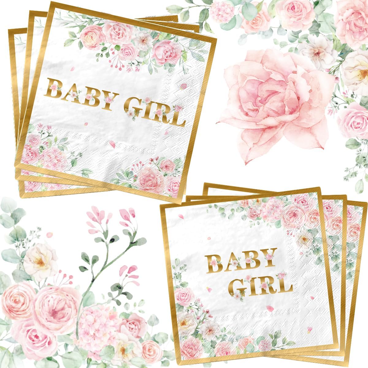 Amazon.com: Sparkle and Bash Hello Baby Girl Paper Napkins for Baby ...