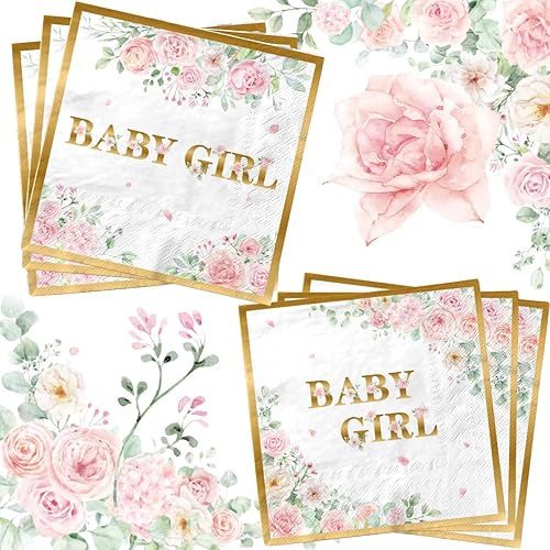 Miniatura 1 de 40 servilletas para decoración de baby girl shower, decoración de fiesta de fiesta de oro rosa, servilletas de papel desechables para baby shower,