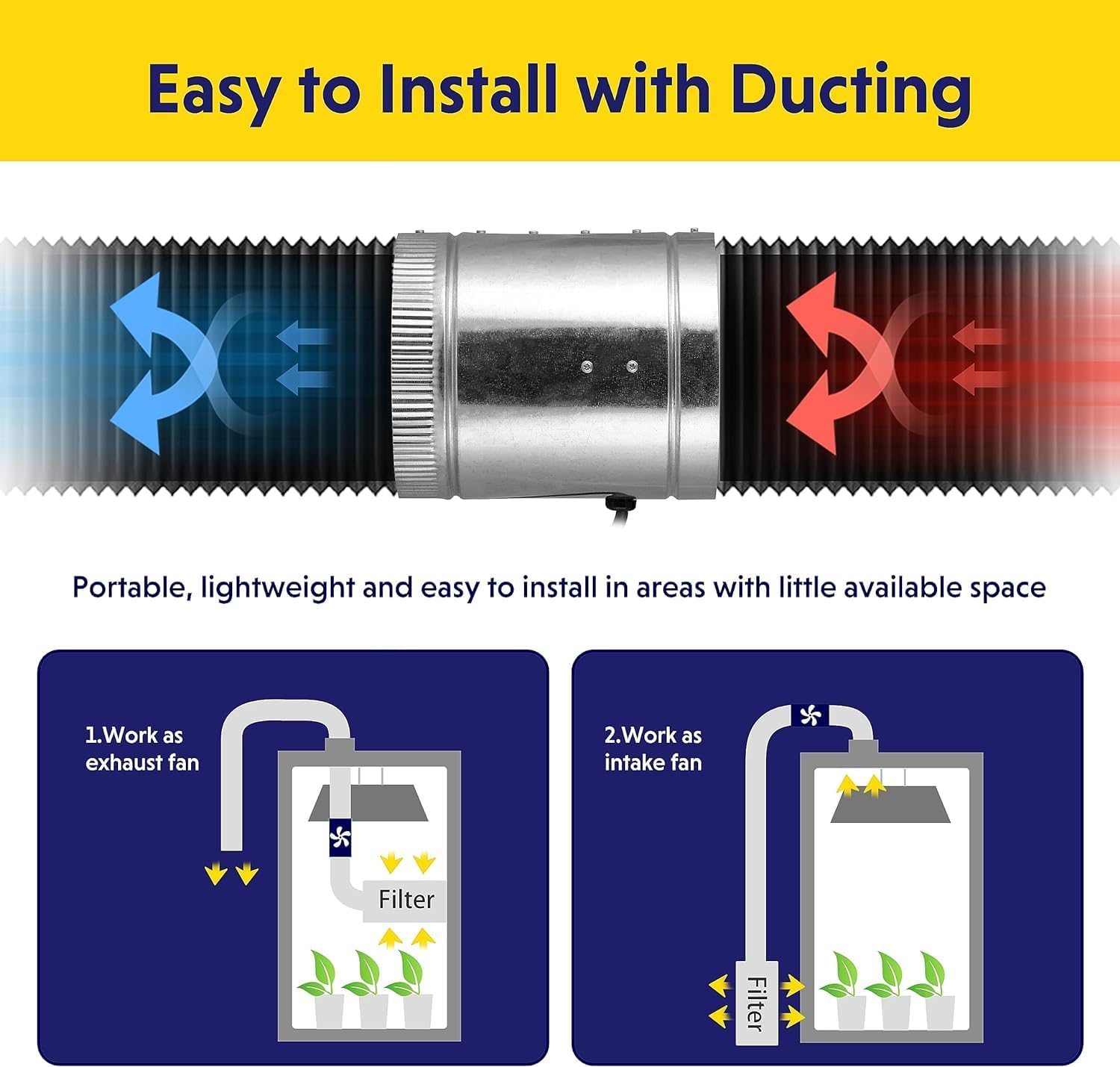 Simple Deluxe 8 Inch Inline Fan 420 CFM, HVAC Booster Exhaust Ventilation Fan with Low Noise for Basements, Bathrooms, Kitchens, Attics and Grow Tents, Silver