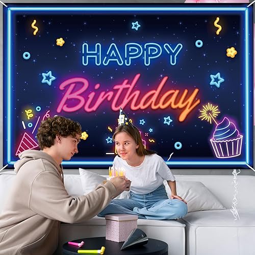 Miniatura 5 de Cartel de neón de feliz cumpleaños decoración temática de discoteca con brillo de neón decoración para fiestas de niños niñas mujeres hombres 16 21