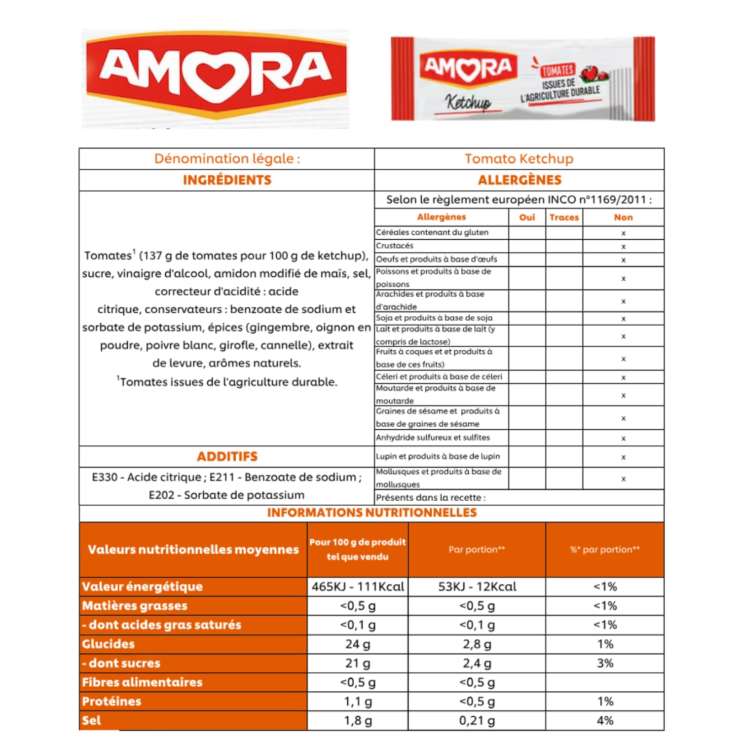 AMORA - 100 sticks individuels de sauce Ketchup, Mayonnaise, Moutarde | Doses individuelles pour barbecue, pique-nique, lunch box, plateau repas - restauration, food truck, vente à emporter