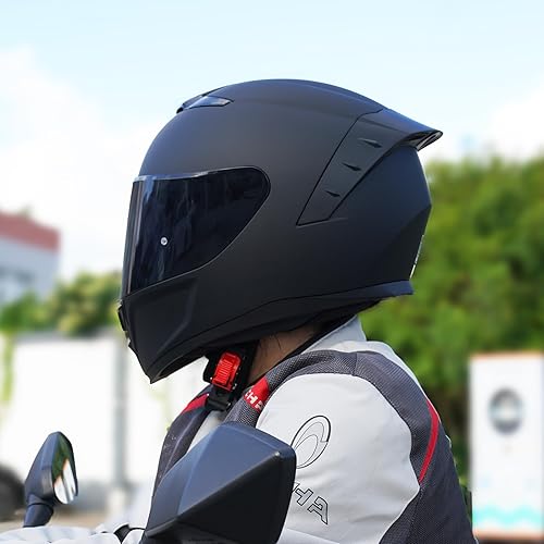 Miniatura 5 de Casco de motocicleta de cara completa, cascos para motocicleta de adultos, casco de motocicleta de carreras de calle con visera negra para hombres