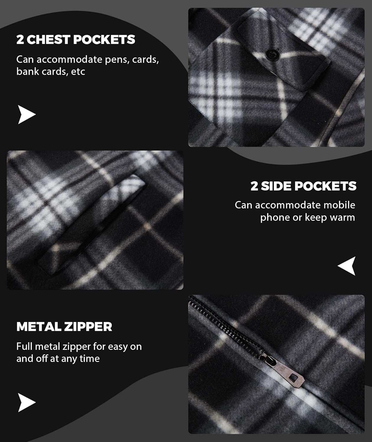 ZITY Men's Flannel Hooded Jacket Fleece Sherpa Lined Plaid Shirts Jackets Zip Up Sweatshirt Hoodies for Men with 4 Pockets - Image 4