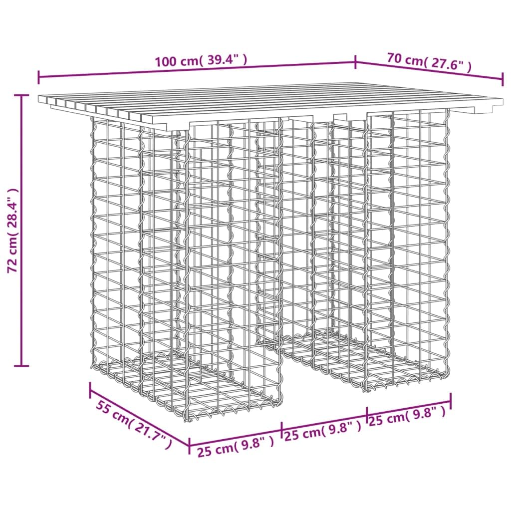 Solivagant Tavolo da Giardino in gabbione Design 100x70x72 cm in Legno massello Douglas,Marrone,19.11kg