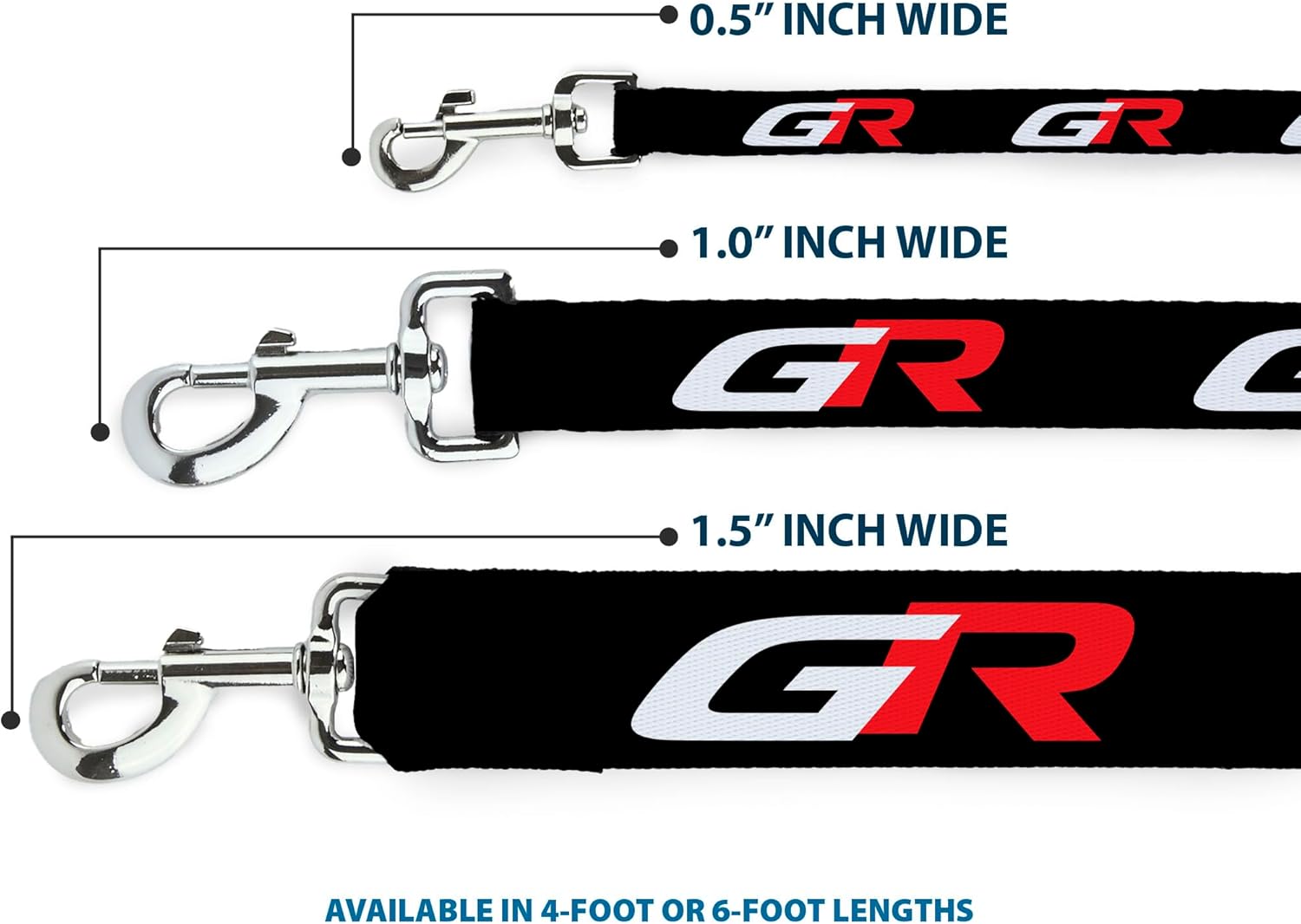Toyota Pet Leash, Dog Leash, Toyota Gazoo Racing GR Logo and Text Black White Red, 4 Feet Long 1.5 Inch Wide