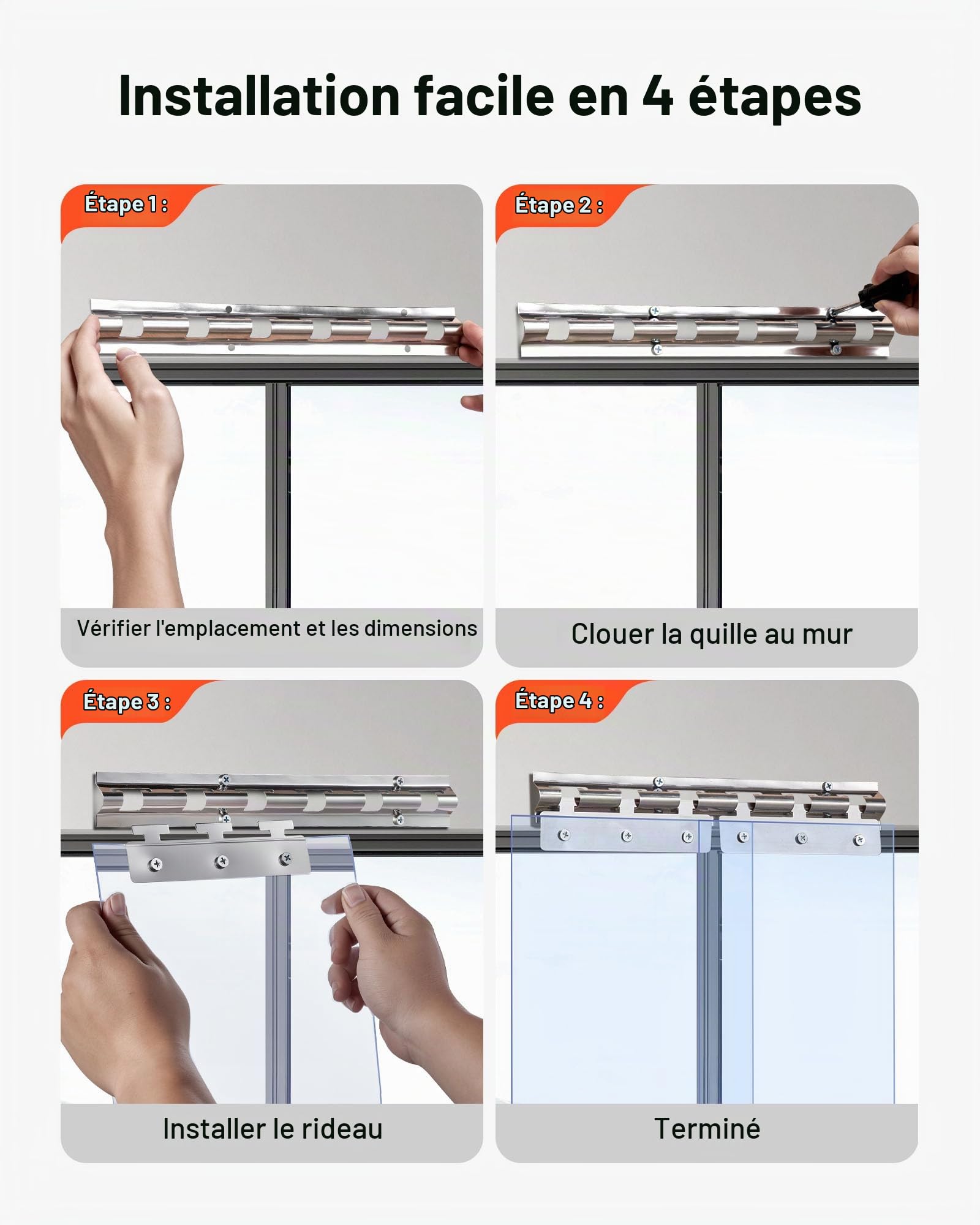 VEVOR Rideau Lanière PVC 1,5x2,4 m Rideau Lamelle Plastique Transparent de Porte, Lot de 10, Bande Isolation Thermique Coupe Vent, pour Portes de Supermarchés, de Garages, d'Entrepôts, de Restaurants