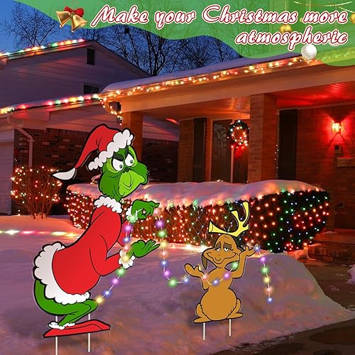 Miniatura 2 de Decoraciones navideñas para exteriores, letreros de Navidad para patio con estacas y cuerdas de luz LED, 2 letreros iluminados para decoración de