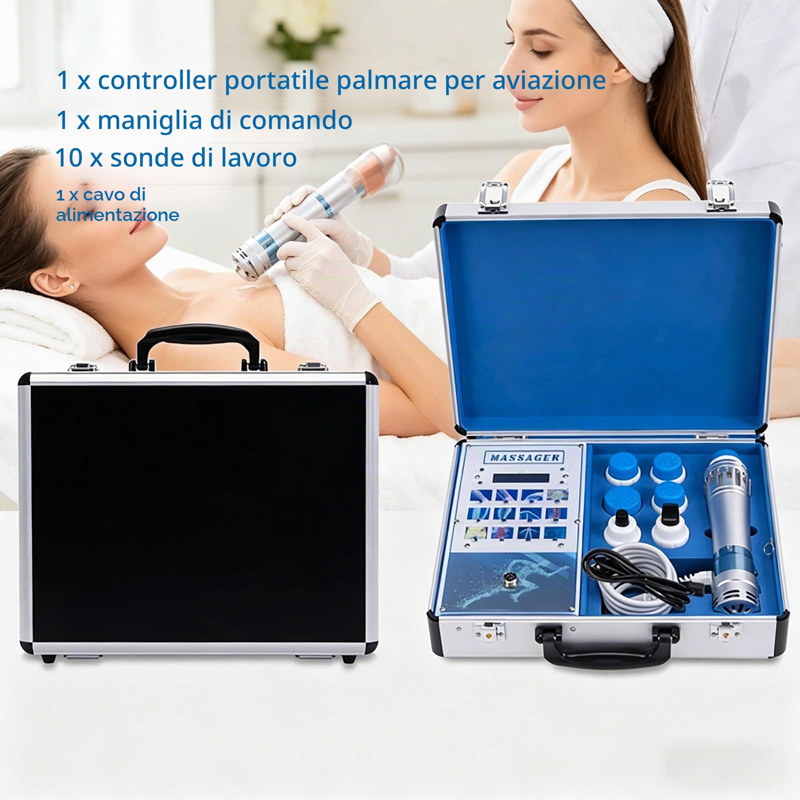 MObyat Apparecchio per Terapia a Onde d'urto, apparecchio per Terapia a Onde d'urto extracorporea elettromagnetica da 90 W, 10 testine massaggianti, Regolazione dell'energia 25-105 MJ