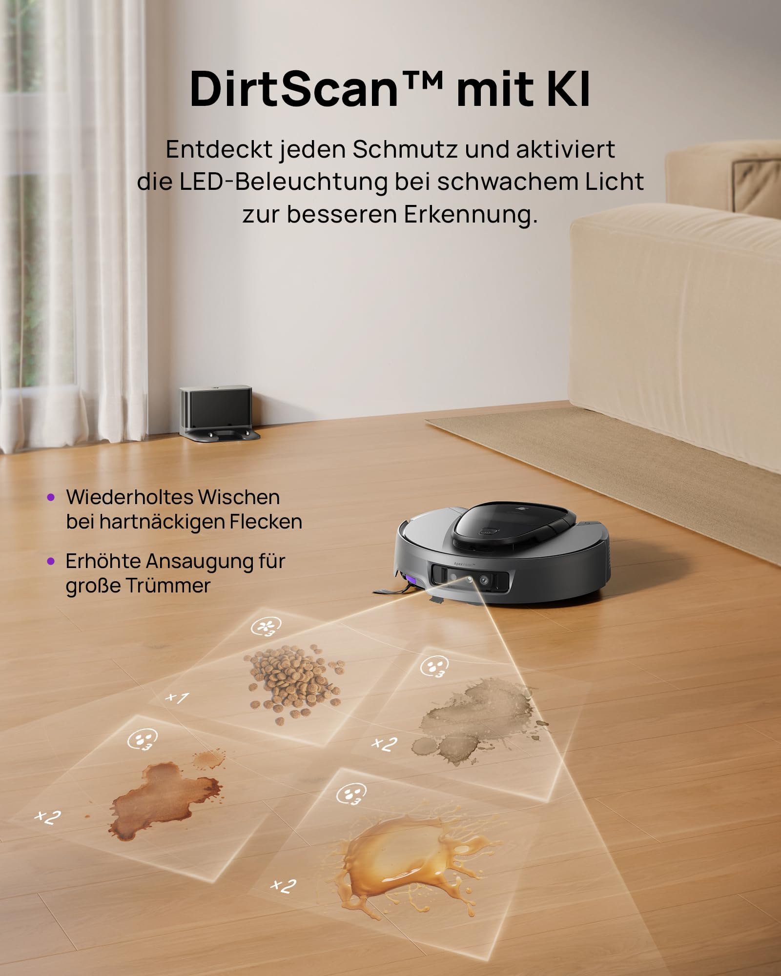 3i G10+ Saugroboter mit Wischfunktion, Automatische DustCompactor, 18000 Pa Saugkraft, Einziehbare Seitenbürste und Wischmopp, Intelligente Navigation, KI-Hindernisvermeidung