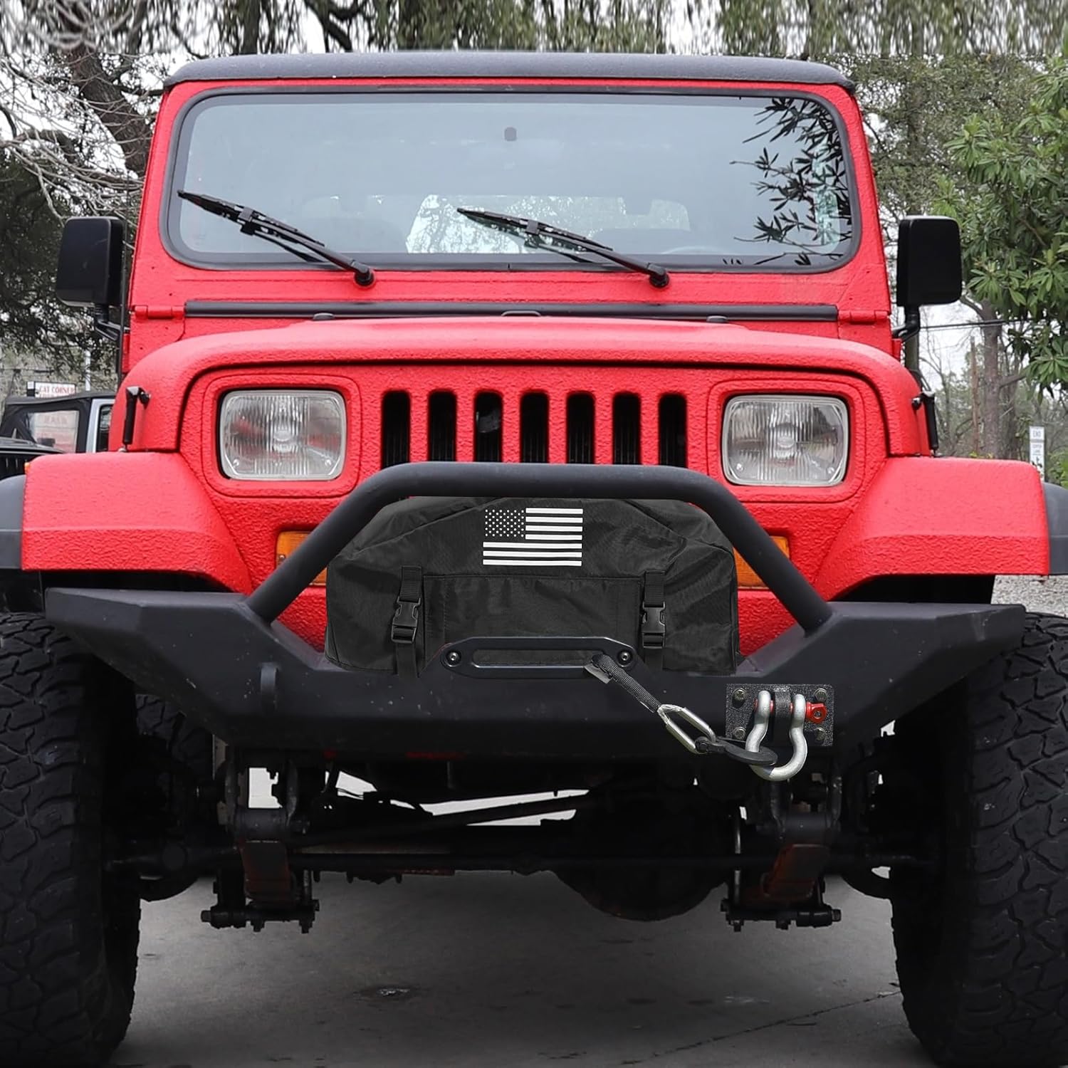 GEVINFA Winch Cover, 2026 Latest Flag Waterproof Dust-Proof Winch Protective Cover, Indoor & Outdoor Winch Accessories for 8000-13500 lbs Electric Winches With Adjustable UV Resistant Cover