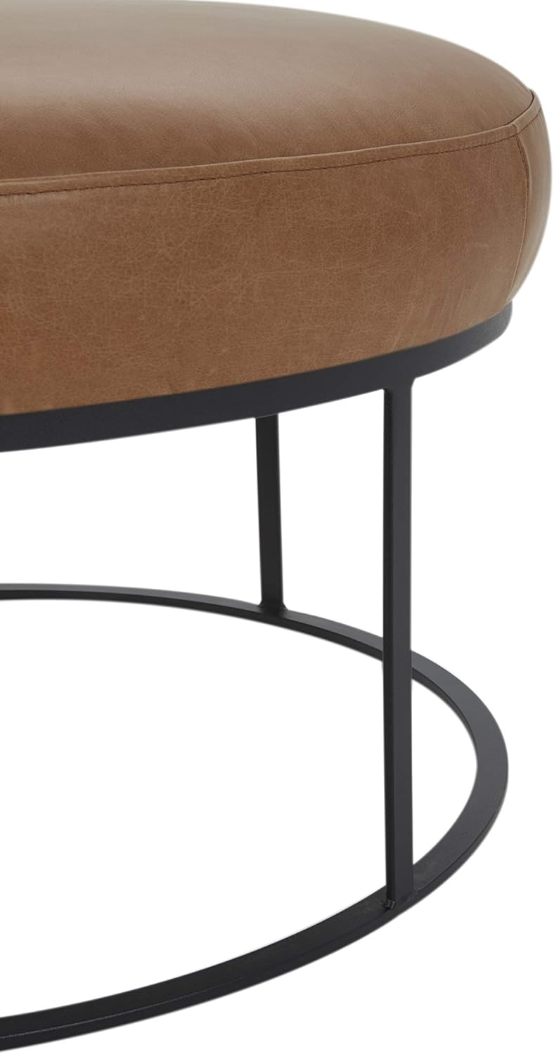  Brand – Rivet Revere Round Leather Iron-Framed Ottoman, 30.3"W, Cognac : Home & Kitchen