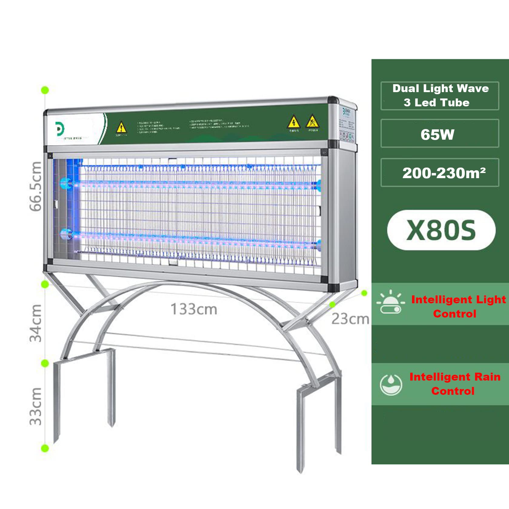 3500V Professioneller Außenbereich UV Insektenvernichter,2 IN 1 Insektenvernichter Elektrisch Mückenlampe,65W LED Insektenfalle,IPX4,Gärten,Bauernhöfe,Parks,Krankenhäuser,230m²,X80S