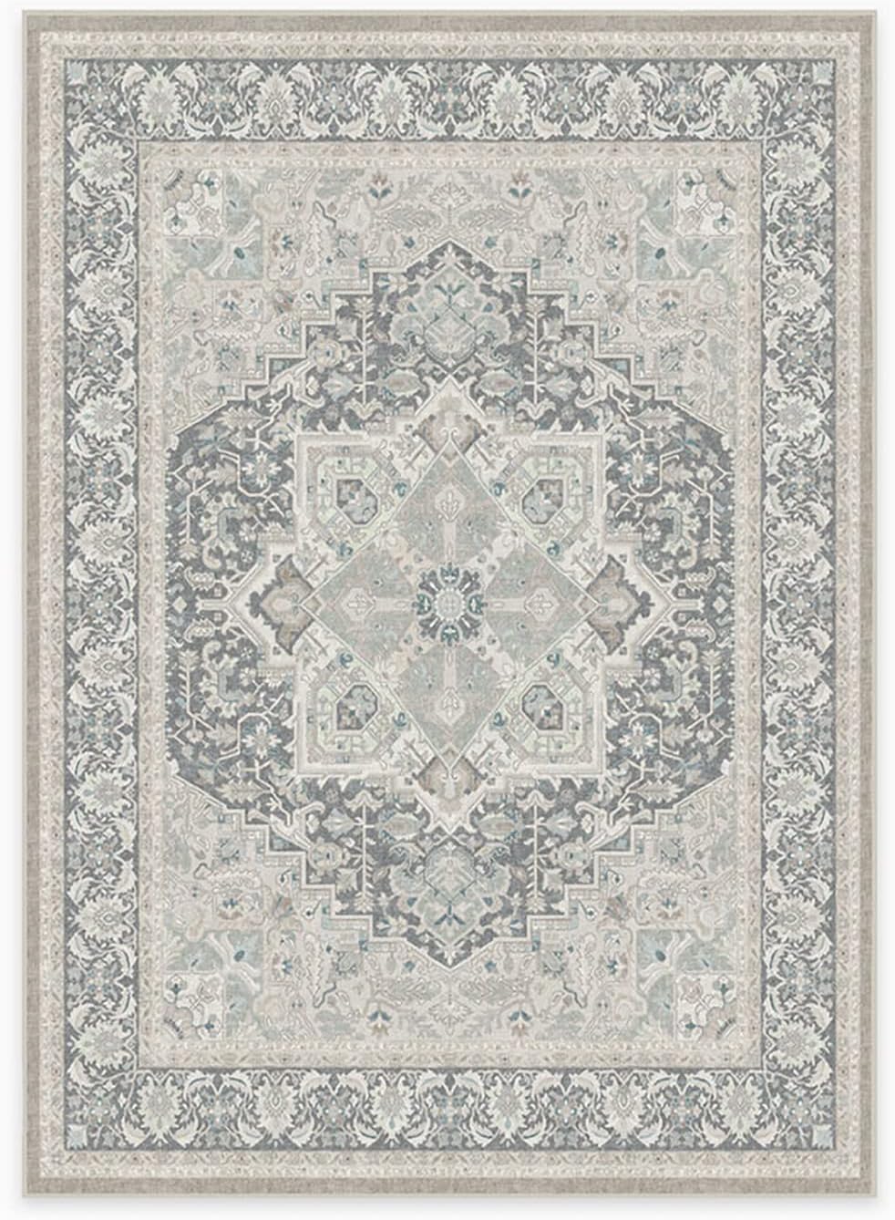 RUGGABLEWashable Vintage Area Rug – Hendesi Heriz Abalone 5x7, Stain-Resistant, Non-Slip – Medium Machine Washable Rugs for Living Room, Bedroom, Hallway, Entryway & Office–with Standard Pad