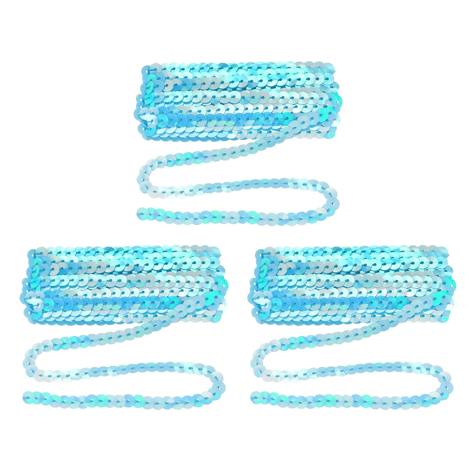 sourcing map 3 Pcs Flat Sequin Trim, 6mm 3.3 Yard Round Spangle Flat Sequin Strip Paillette Spool Ribbon Trim Sewing String for DIY Crafts Costume Embellish, Bright Lake Blue