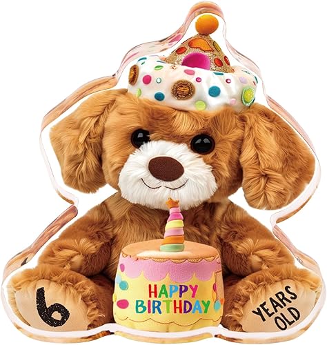 PETCEE Regalo de cumpleaños para niños de 6 años – Diseño de perro lindo 6º regalo de cumpleaños para niñas y niños, adorable recuerdo de acrílico