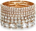7 PCS Bracelets en cristal extensible pour les femmes, Mariage de mariée Stackable Layer Strass Bracelets Set Soirée Bijoux