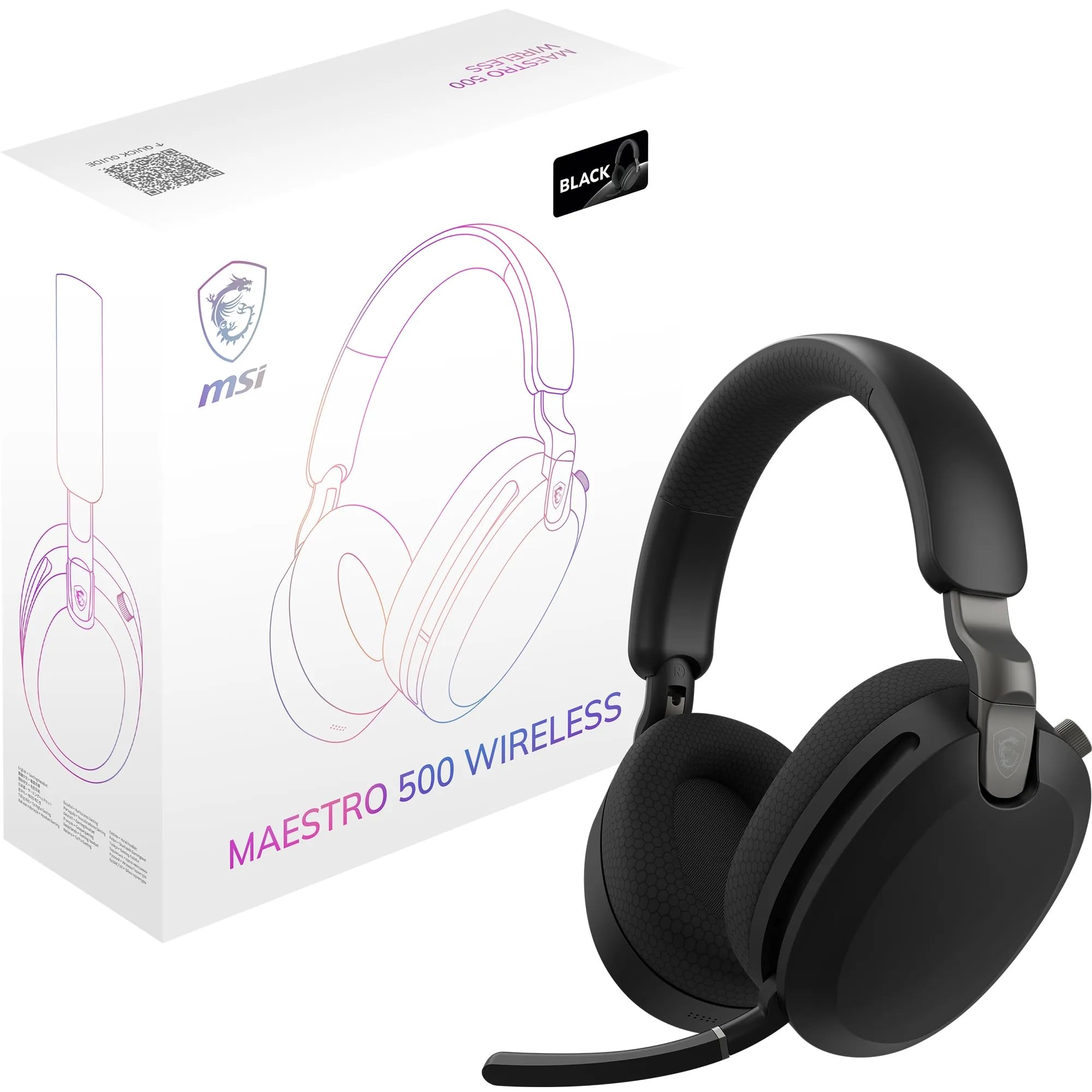 MSI Maestro 500 Wireless Auriculares Gaming Inalámbricos Negro (Bluetooth 5.4, 2.4GHz USB-C, Cancelación de Ruido Activa ANC, Batería hasta 90h, Micrófono con Cancelación ENC, Audio Nahimic 3D)