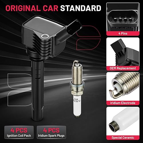 Miniatura 6 de BDFHYK Paquete de bobinas de encendido UF716 y bujías de iridio LFER7BHX compatibles con Audi A3 A4 A5 A6 Q5 Q7 S3 S4 TT Volkswagen Beetle Golf