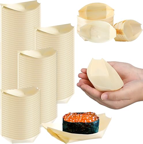Newtay 500 platos de bambú desechables de madera para lanchas de alimentos, lanchas de hoja de bambú, platos de lancha, bandeja para servir sushi,